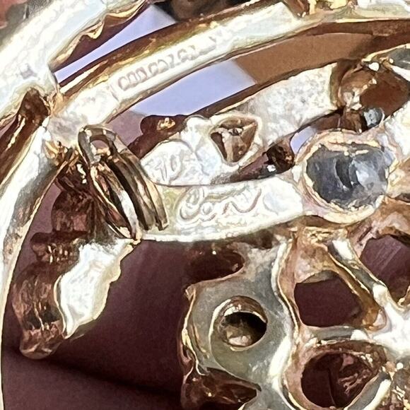 Vtg Coro Flower Brooch Gold Tone Clear Rhinestones Classic Signed Floral Pin Mom - Picture 6 of 12